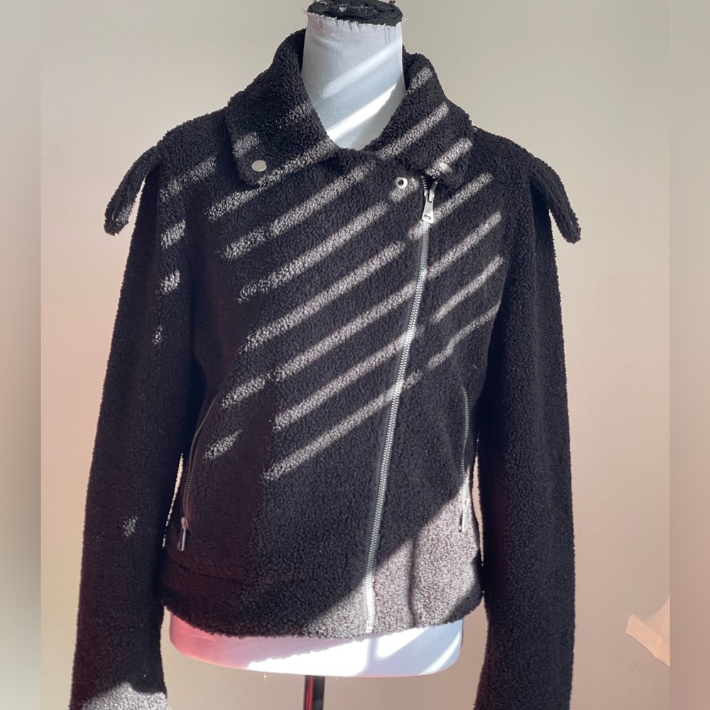 Max Studio Black Teddy Jacket Asymmetrical Zipper